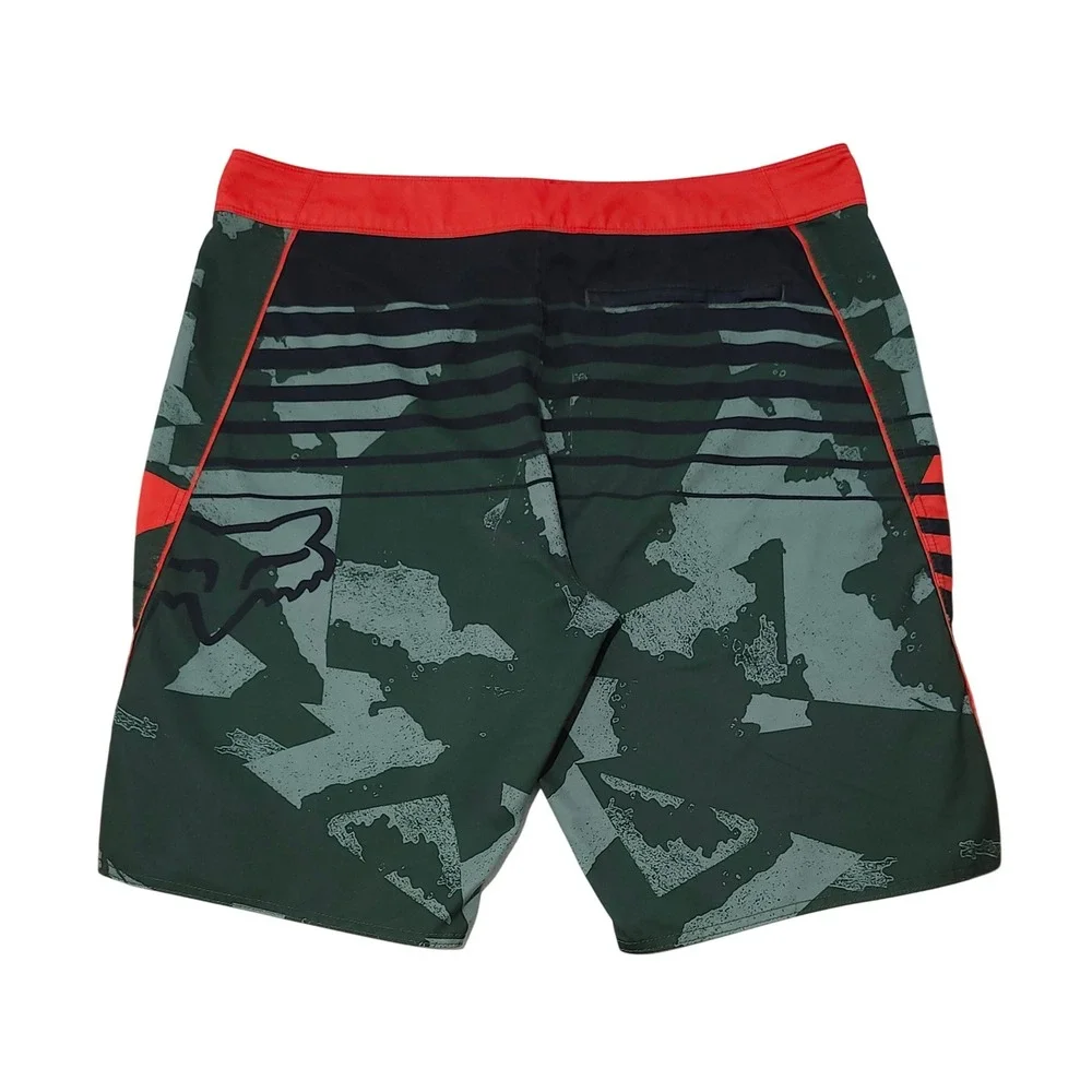 Fox Racing Boardshorts Size 40 Green Red Camo Graphic Swim Trunks Surf Beach